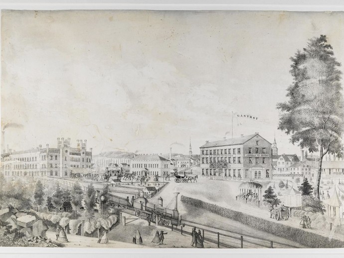 Foto vom Bahnhof Hamm, Carl Hertzog, Lithografie auf Papier, nach 1861